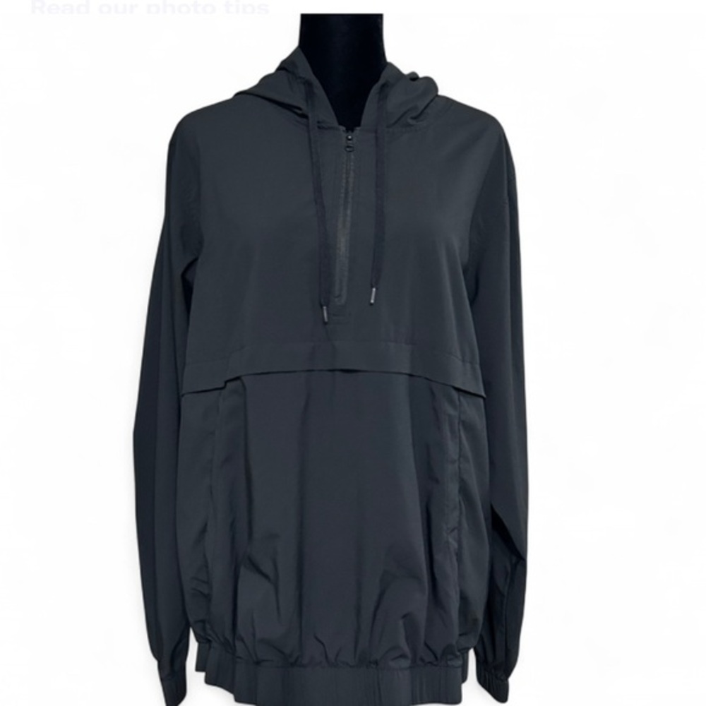 EBB & FLOW Black Hooded Windbreaker Jacket W/Pockets 1/2 Zipper XL Exellent Cond